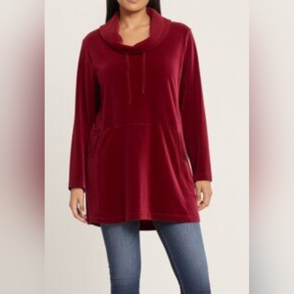 Pure Jill Crimson Velour Cowl Neck Sweater Medium Tall Relaxed - Picture 1 of 10